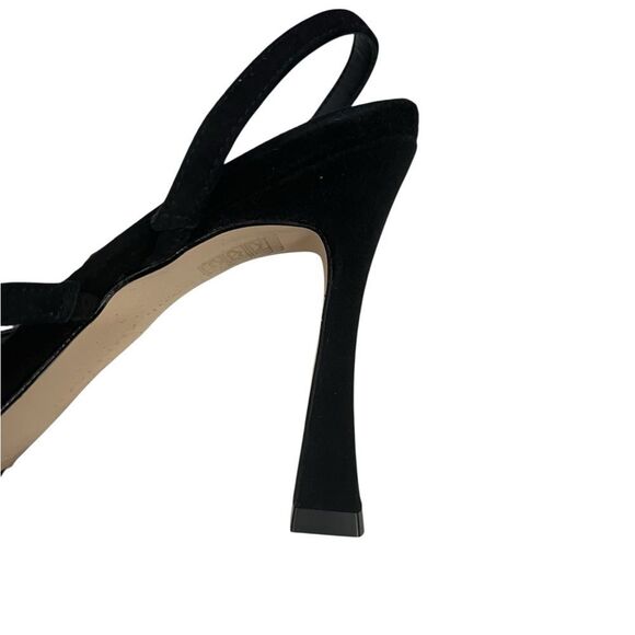 GOOD AMERICAN Velvet Strappy Heels Gold Square Toe Accent - Picture 6 of 7